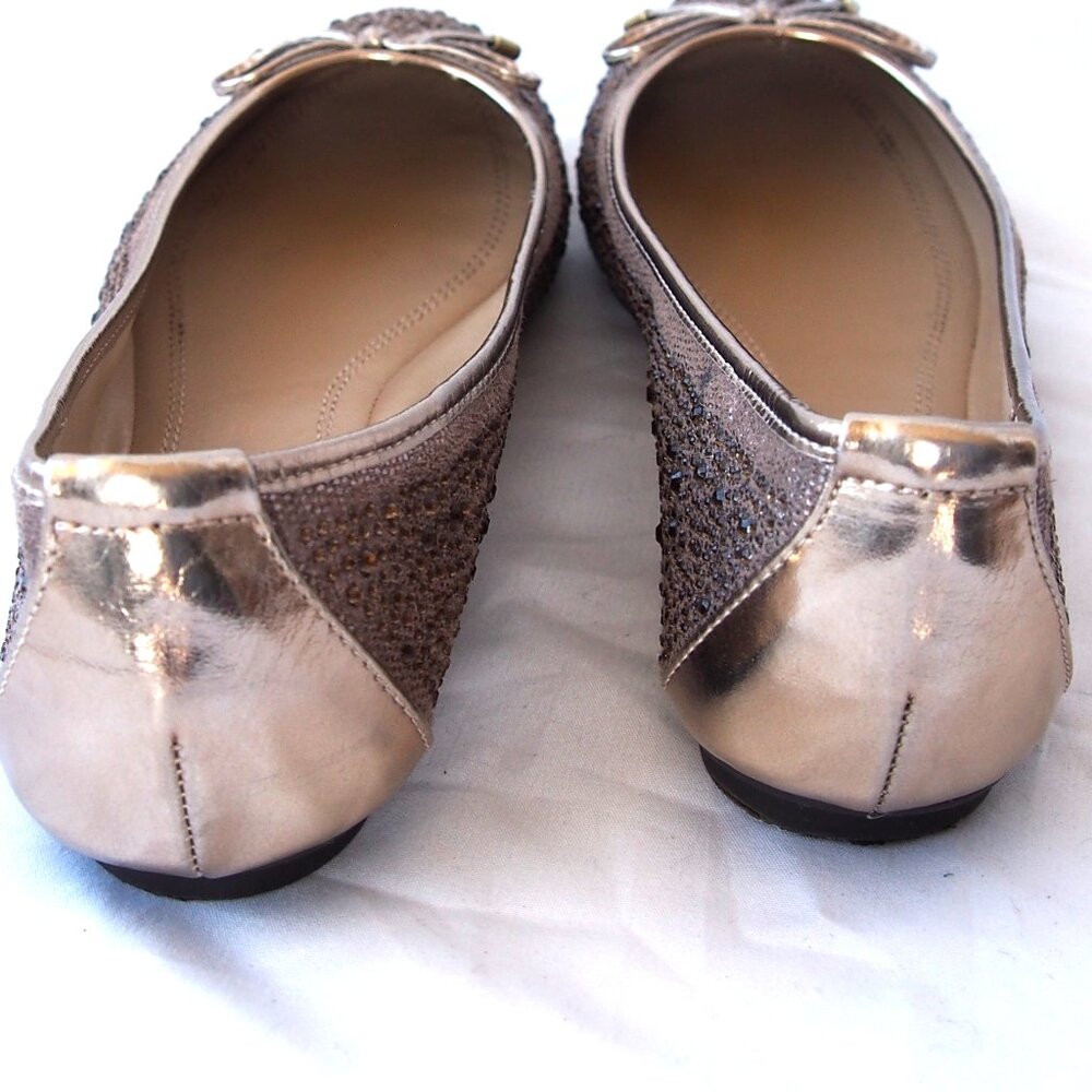 Adrienne Vittadini "Cathi" Embellished Ballet Slip On Gold Flats, Gems Size 8M - Picture 13 of 15